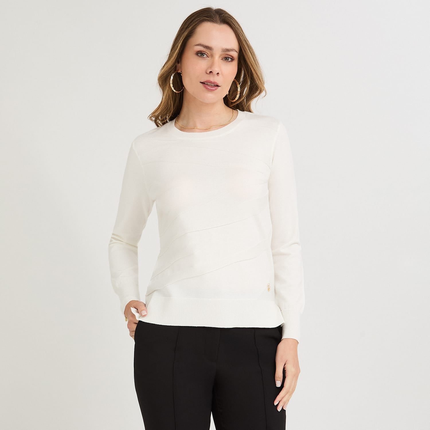 Sweater Escote Redondo con Lurex Crudo